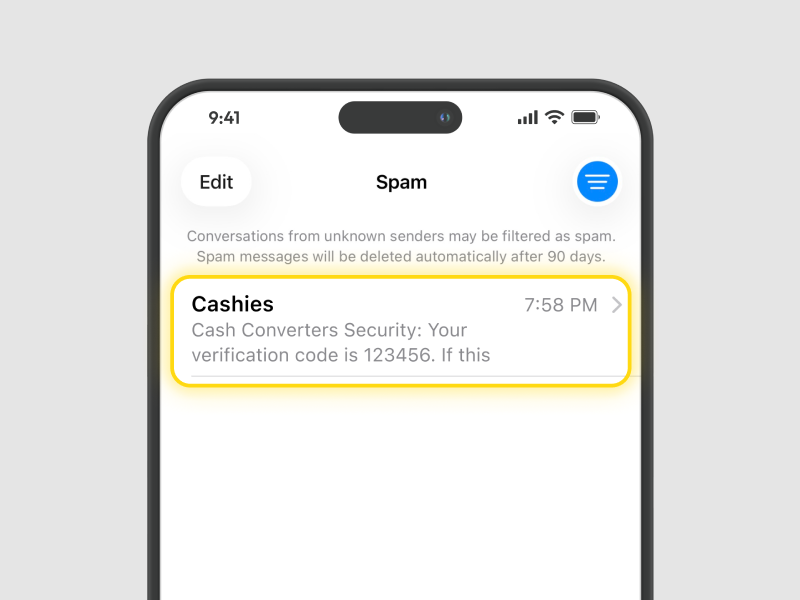 Find and tap on your verification message