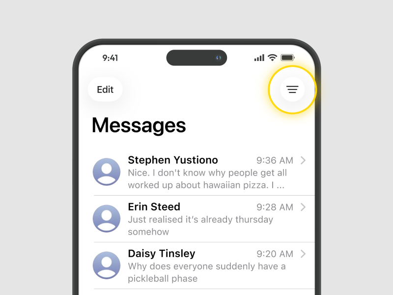Open the Messages app and tap the filters icon