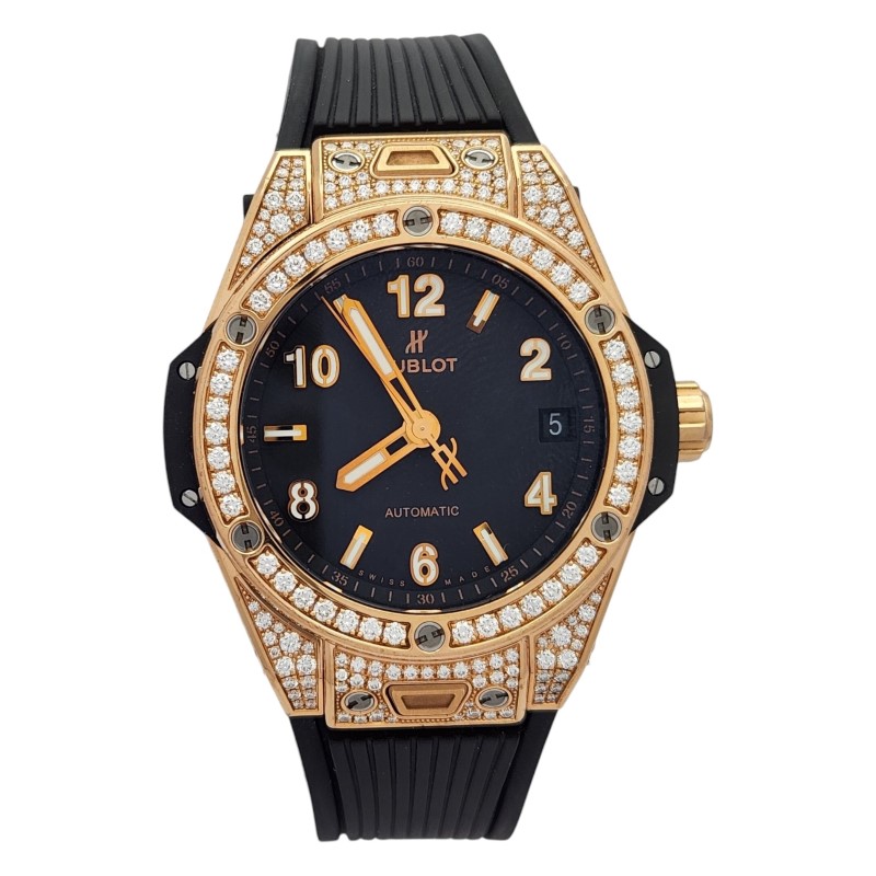 Hublot King 18K Rose Gold Full Pave Factory Diamond Full Set Watch