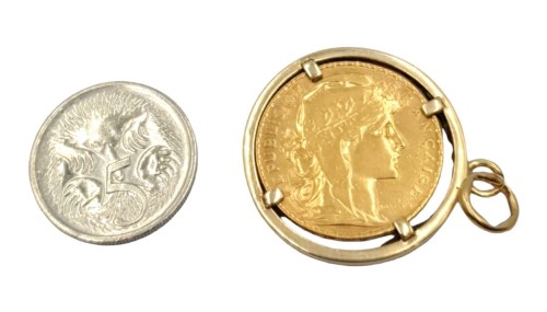 18ct 1908 20 Francs Coin Yellow Gold Pendant 8.84G 032800249168 Cash Converters