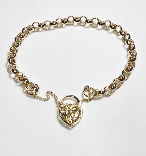 19cm Long Round Belcher Link Bracelet With 2 Diamonds Set In The Padlock Clasp 9ct Yellow Gold