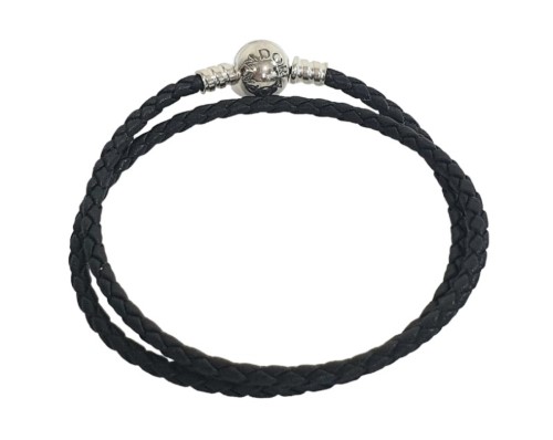 Pandora sterling silver gray double wrap leather bracelet 590705CSG | eBay