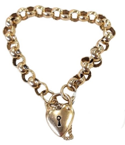 Yellow Gold 9K Belcher Bracelet With Heart Lock 9ct Yellow Gold