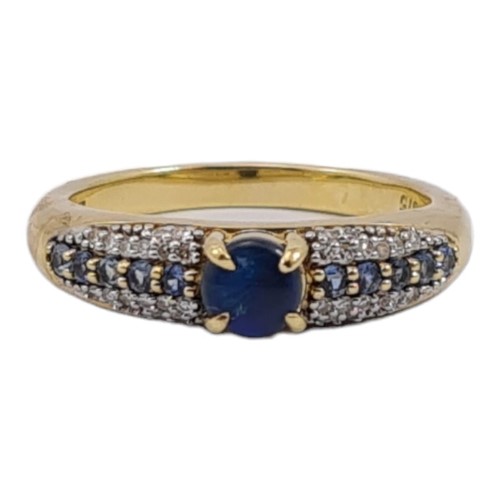 9K Blue Opal , Sapphire & Diamonds Yellow Gold Ladies Ring Size O½ ...