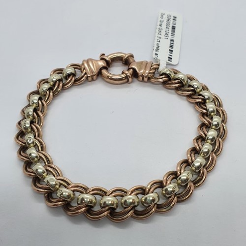 9 ct White And Rose Gold Circle Link 9ct Two Tone Gold Bracelet 20cm