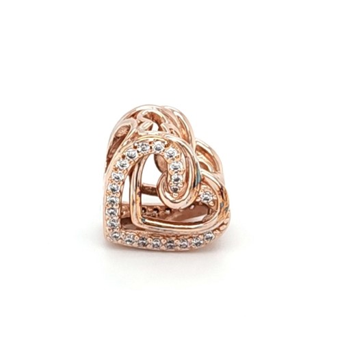 Pandora 14ct Rose Gold Plated Metal, Sparkling Entwined Hearts (789270