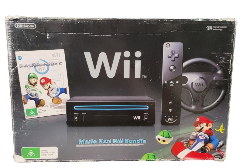 Nintendo Wii Black Rvl-101 (Mario Kart Wii Bundle) 028700248136