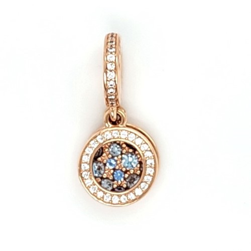 Pandora 14ct Rose Gold Plated Metal, Sparkling Light Blue Circle & Disc