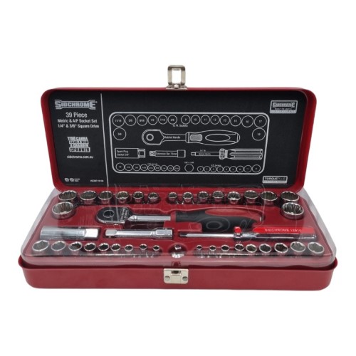 Sidchrome 39 Piece Metric & A/F Socket Set 1/4" & 3/8" Drive Chrome