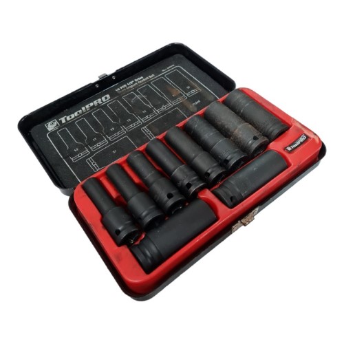 Toolpro Impact Deep Socket Set 1/2" Drive Metric 10 Piece Black