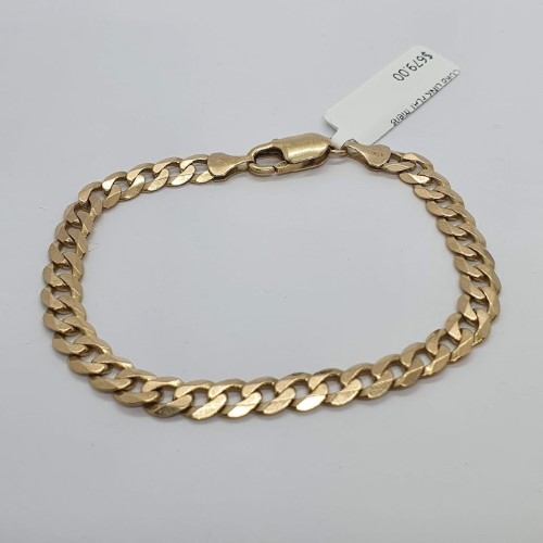 9ct Yellow Gold Curb Link Flat Mens Bracelet 9ct Yellow Gold Bracelet