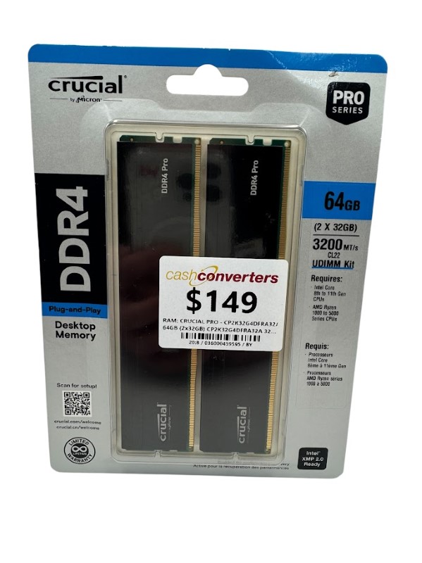crucial DDR4 Pro 64GB (2x32GB) 3200MHz Crucial Pro DDR4-3200 64GB