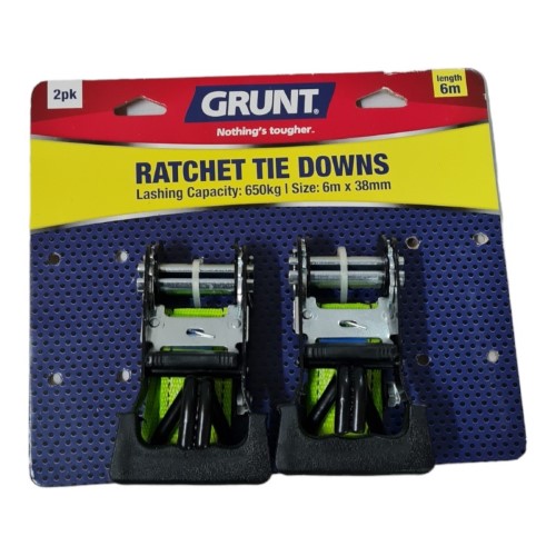 Grunt 2 X Ratchet Tie Downs 650Kg 6Mx38mm Green 042400204338 Cash