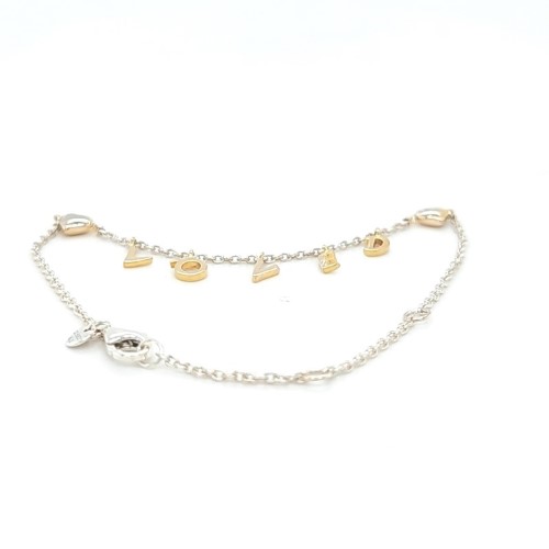 Pandora Silver & 14ct Yellow Gold Plated Metal, 20cm Long Loved Script