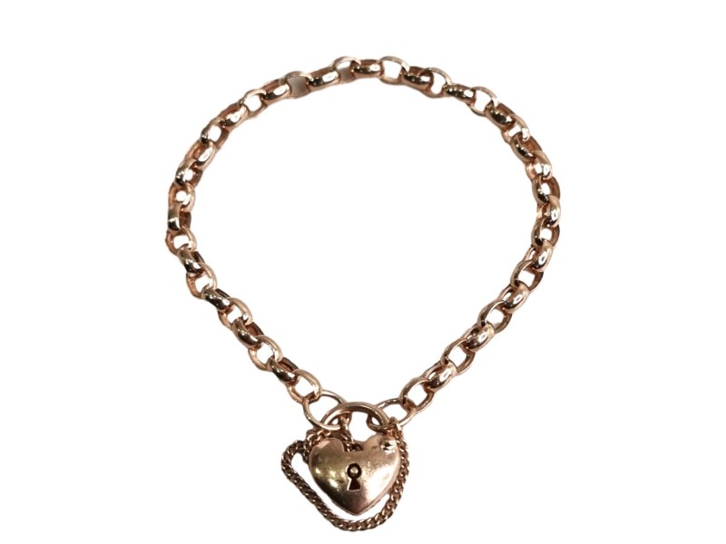 Belcher Link With Heart Padlock 9ct Yellow Gold Bracelet 25cm 9.3G 051500151813 Cash
