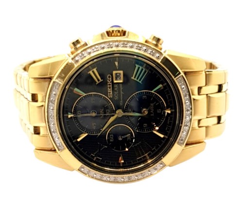 Seiko Watch Mens Le Grand Sport Solar Diamond-Set Chronograph Watch -  V172-0Av0 | 032800241235 | Cash Converters