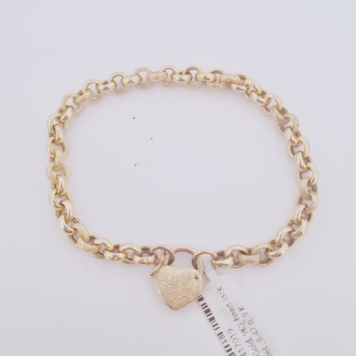 9Ky Heart Lock Bracelet 9ct Yellow Gold Bracelet 20cm 8.47G