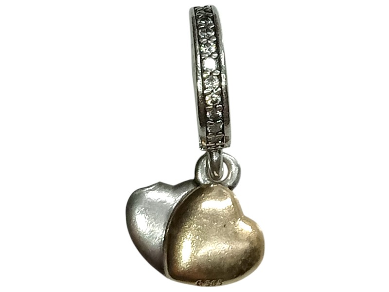 Pandora Double Heart Dangle Charm 799162C01 Silver Charm 2.25G ...