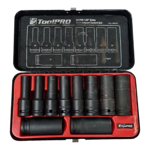 Toolpro Impact Deep Socket Set 1/2" Drive Metric 10 Piece Black