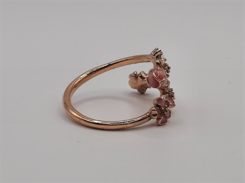 Pink Peach Blossom Flower Branch Open Ring Pandora Metal Ring Size P½