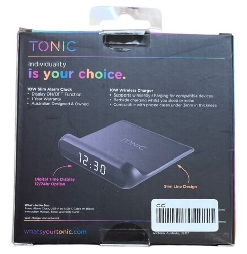 Tonic Slim Alarm Clock + 10W Wireless Phone Charger 016700146394