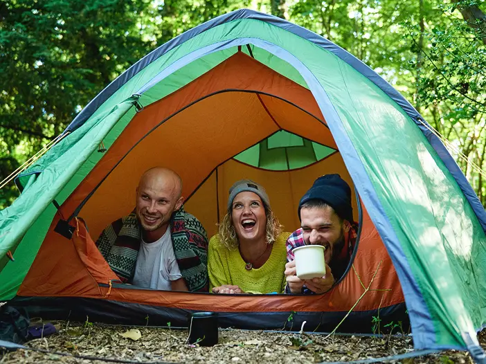 Friends in a tent
